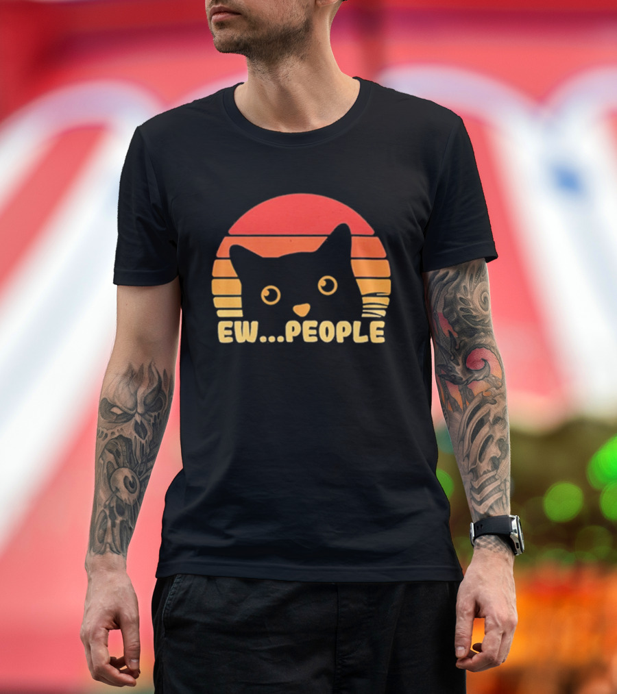 Ew People Judgmental Cat Face Stripes T-Shirt