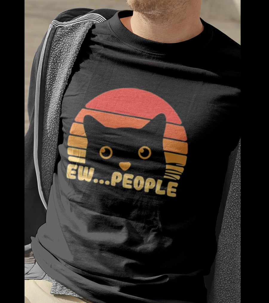 Ew People Judgmental Cat Face Stripes T-Shirt