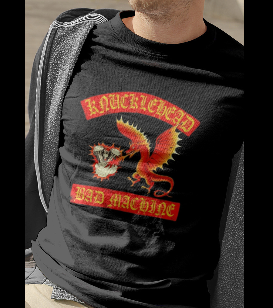 Knucklehead Bad Machine Dragon Motorcycle Engine Fire Breathing T-Shirt