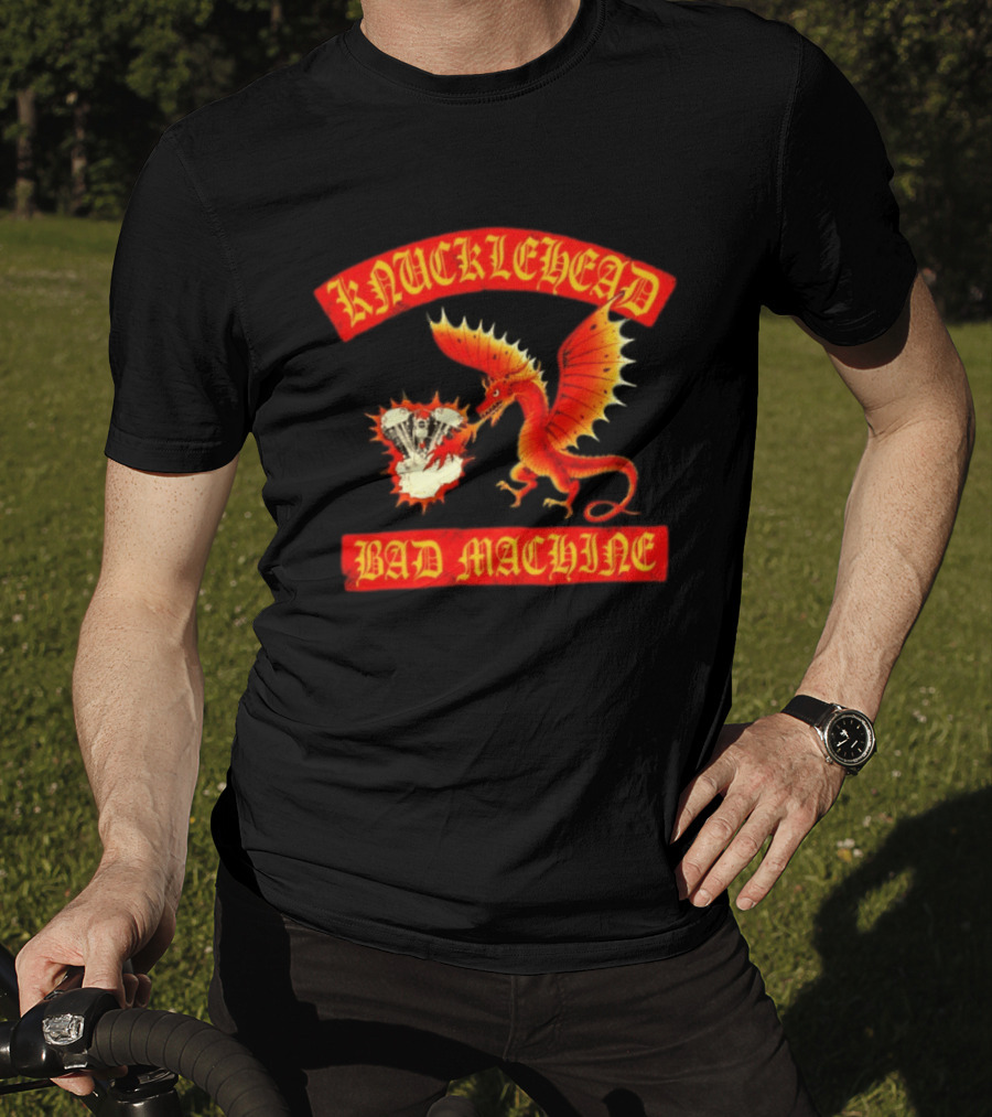 Knucklehead Bad Machine Dragon Motorcycle Engine Fire Breathing T-Shirt