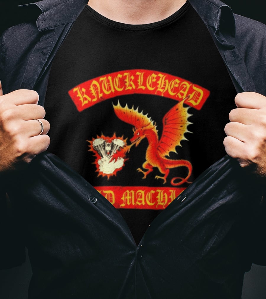Knucklehead Bad Machine Dragon Motorcycle Engine Fire Breathing T-Shirt