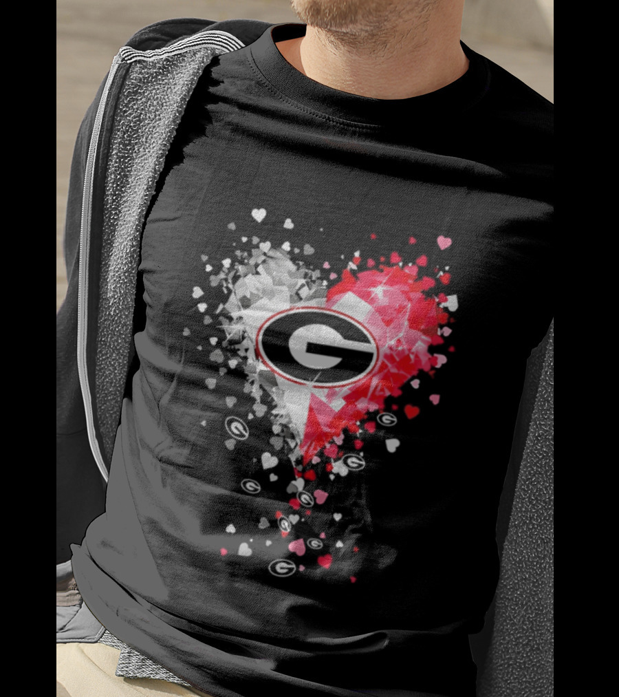 Georgia Bulldogs Heart Shaped Red And White Gemstone T-Shirt