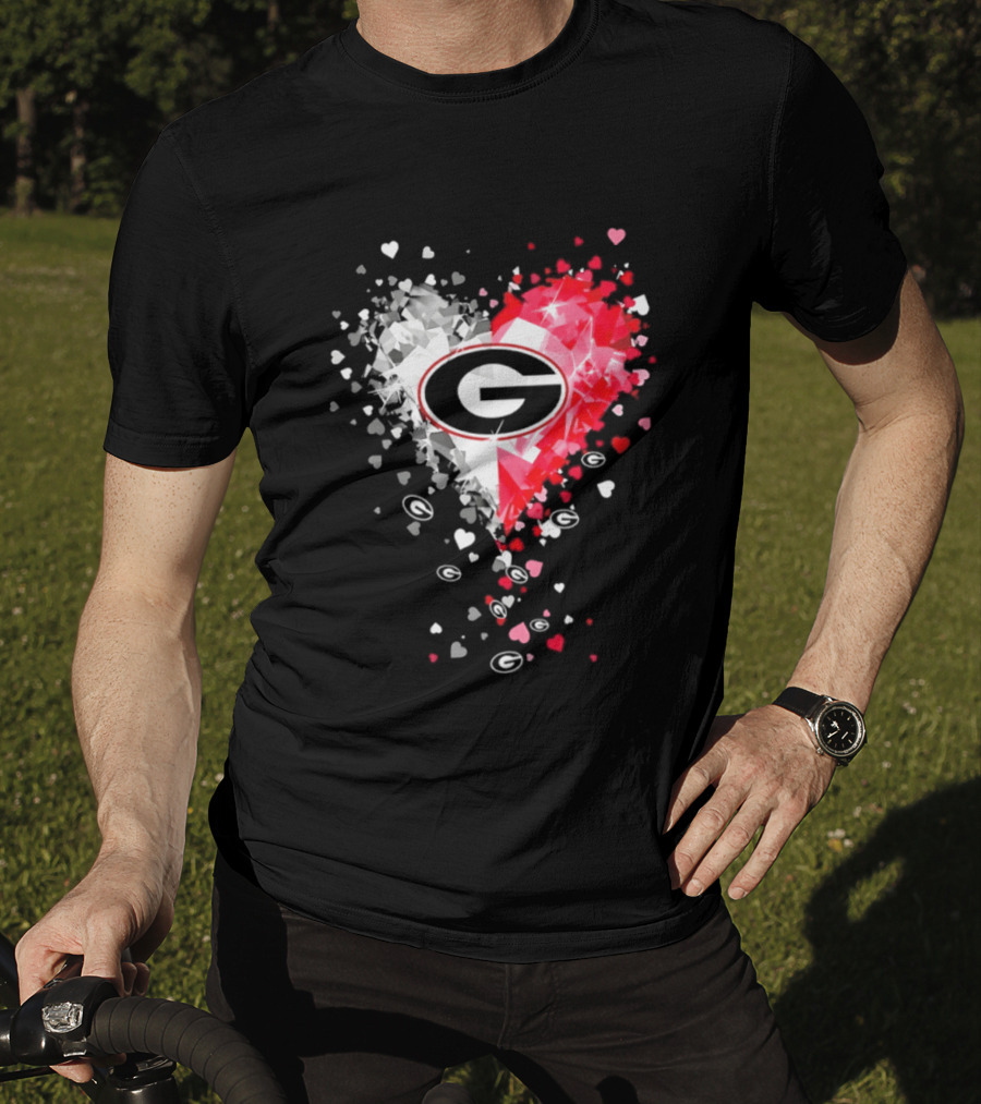 Georgia Bulldogs Heart Shaped Red And White Gemstone T-Shirt