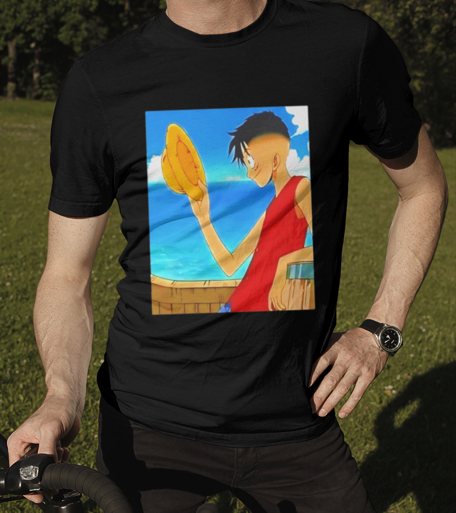 One Piece Luffy Taper Fade Anime Manga Straw Hat Ocean Scene T-Shirt