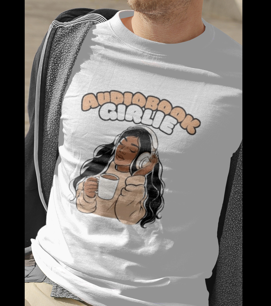 Audiobook Girlie Cozy Listening With Coffee And Headphones T-Shirt