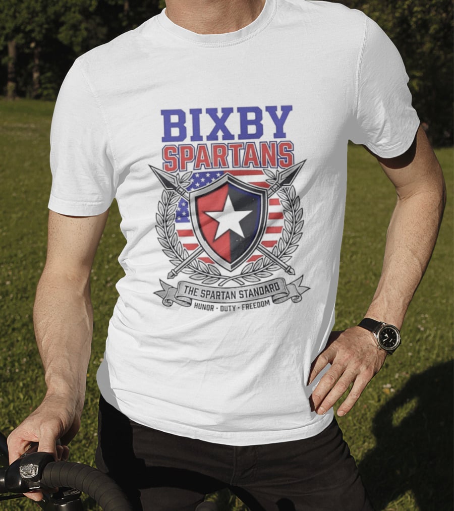 Bixby Spartans Honor Duty Freedom American Flag Shield T-Shirt