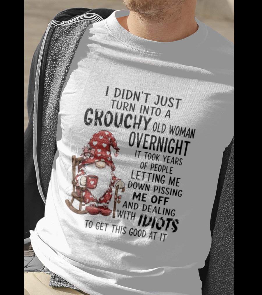 I Didn't Just Turn Into A Grouchy Old Woman Overnight Gnome Humor It Took Years Of People Letting Me Down Pissing Me Off And Dealing With Idiots T-Shirt