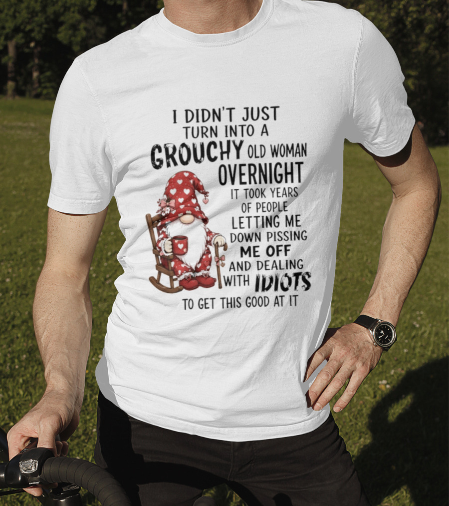 I Didn't Just Turn Into A Grouchy Old Woman Overnight Gnome Humor It Took Years Of People Letting Me Down Pissing Me Off And Dealing With Idiots T-Shirt