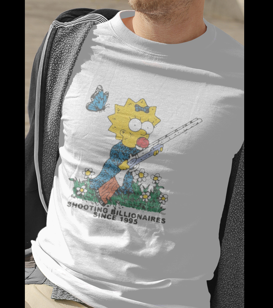 Maggie Simpson Shooting Billionaires Butterfly And Flowers Since 1995 T-Shirt