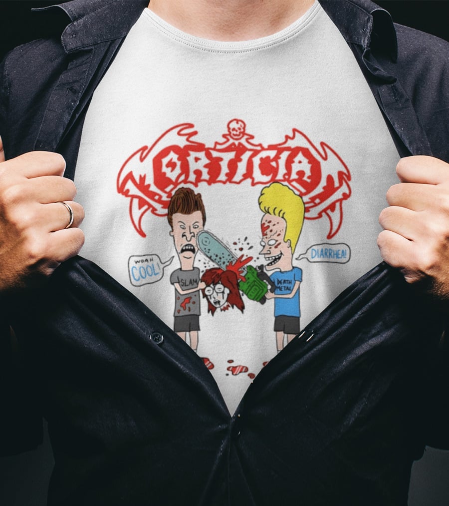 Morticia Beavis And Butt Head Chainsaw Cool Death Metal Slam T-Shirt