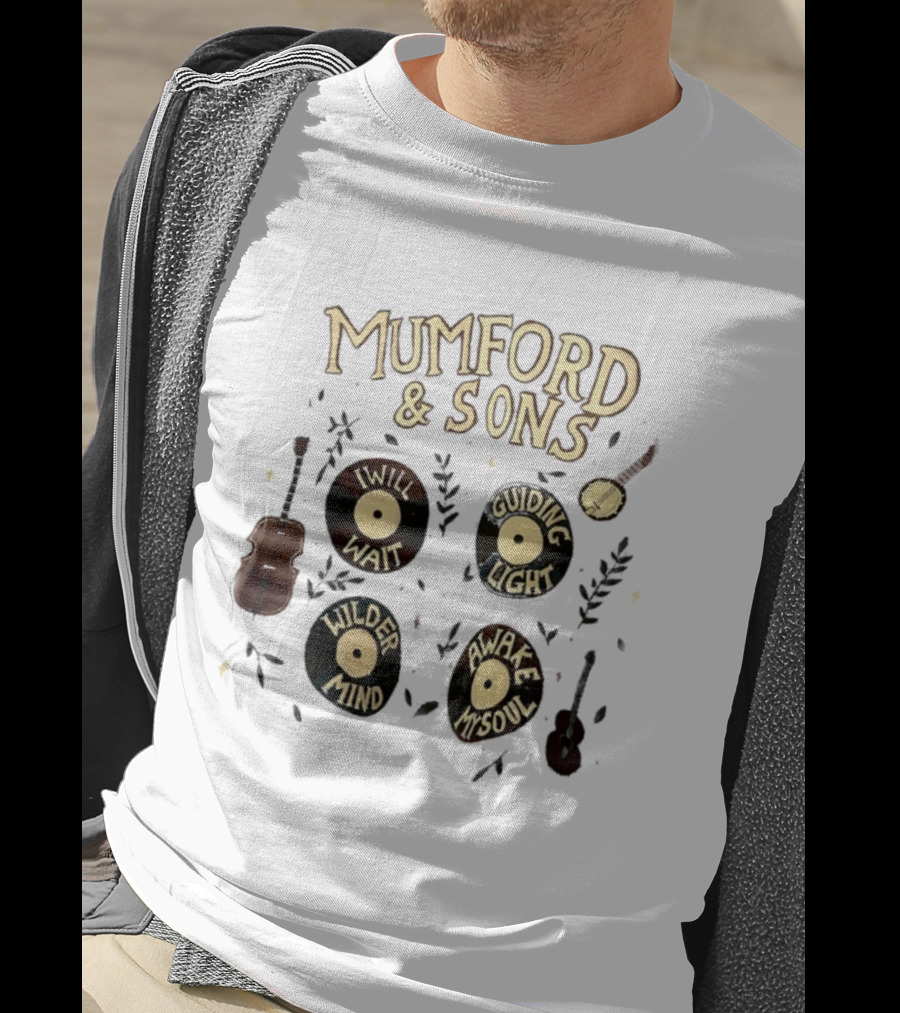 Mumford And Sons I Will Wait Guiding Light Wilder Mind Awake My Soul Vinyl Record Banjo Guitar T-Shirt