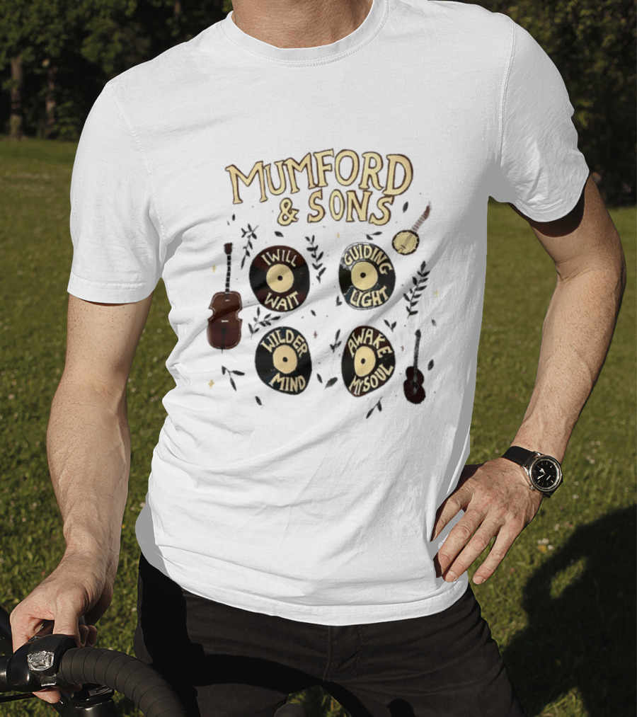 Mumford And Sons I Will Wait Guiding Light Wilder Mind Awake My Soul Vinyl Record Banjo Guitar T-Shirt