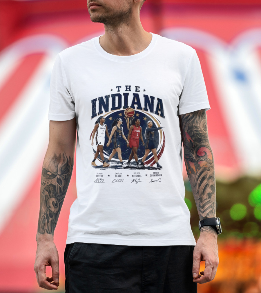The Indiana Aliyah Boston Caitlin Clark Kelsey Mitchell Sophie Cunningham 2026 Signatures T-Shirt