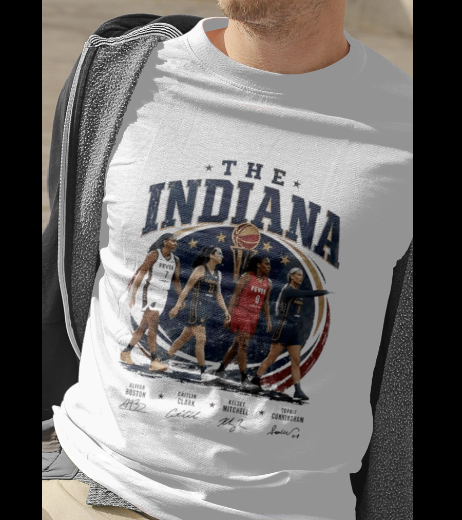 The Indiana Aliyah Boston Caitlin Clark Kelsey Mitchell Sophie Cunningham 2026 Signatures T-Shirt