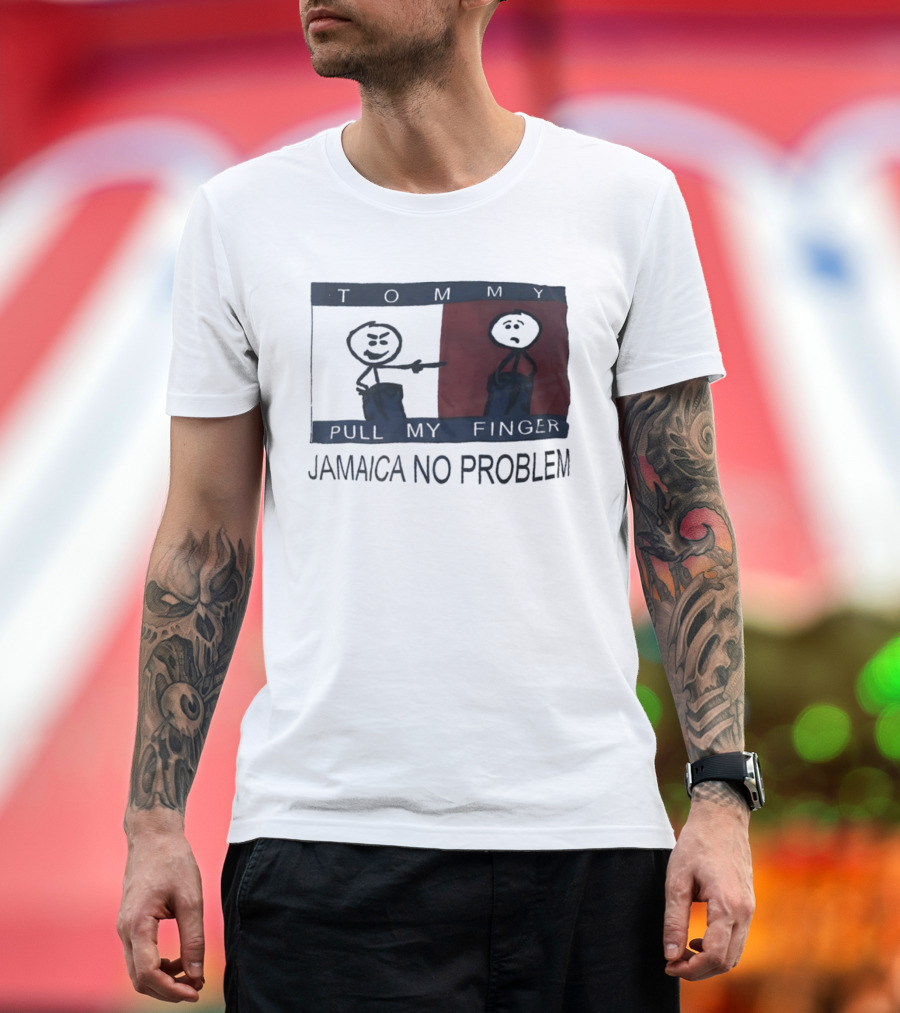 Tommy Pull My Finger Jamaica No Problem Stick Figure Comedy T-Shirt