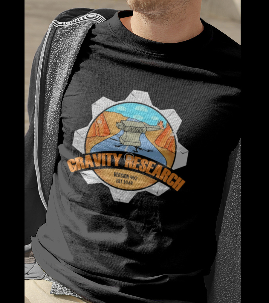 Acme Gravity Research Version 962 Est 1949 Cartoon Desert Road Scene T-Shirt