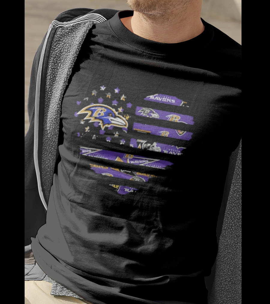 Baltimore Ravens 2026 Season American Flag Heart Ravens Logo Stars Stripes T-Shirt