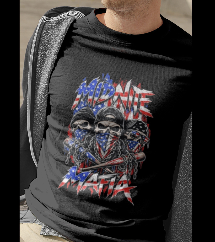 Midnite Mafia Skulls American Flag Bandanas Baseball Bats Chains T-Shirt