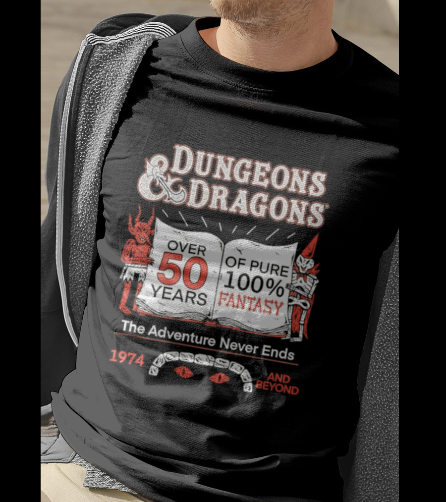 Dungeons And Dragons 50 Years Pure 100 Fantasy 1974 The Adventure Never Ends T-Shirt