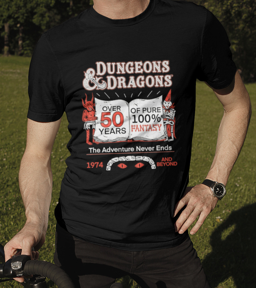 Dungeons And Dragons 50 Years Pure 100 Fantasy 1974 The Adventure Never Ends T-Shirt