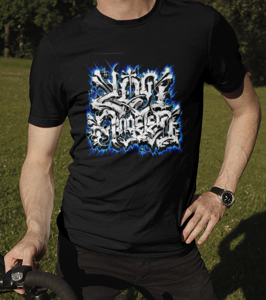 Gangster Streetwear Graffiti Urban White Blue Flame T-Shirt