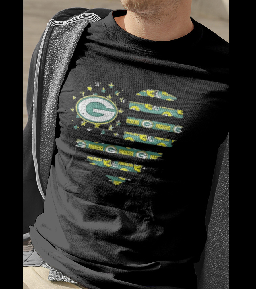 Green Bay Packers 2026 Season American Flag Heart Packers Gamers NFL Football Fans T-Shirt