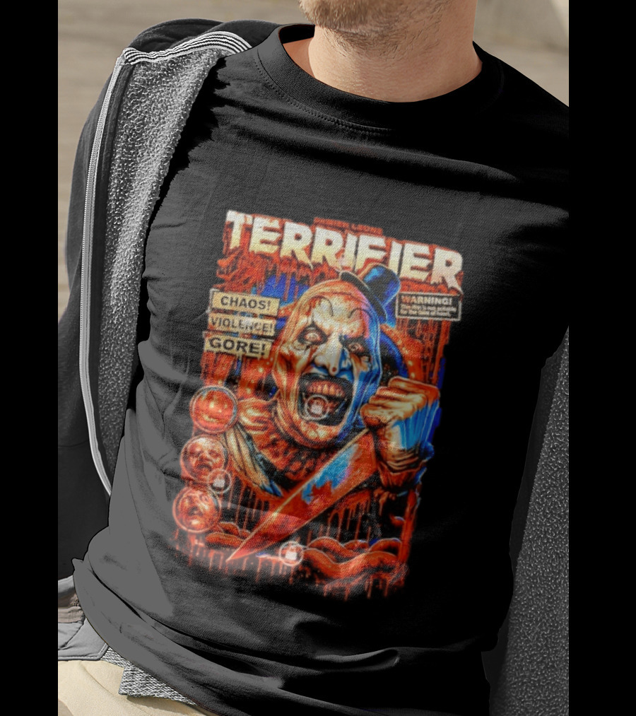 Damien Leone Terrifier Chaos Violence Gore Warning Clown T-Shirt