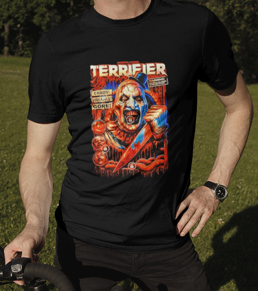 Damien Leone Terrifier Chaos Violence Gore Warning Clown T-Shirt