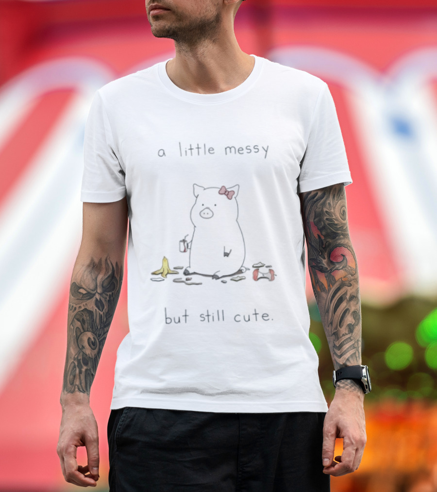 A Little Messy But Still Cute Pig Red Bow Banana Peels T-Shirt