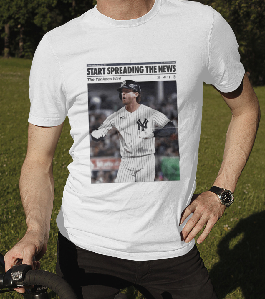 Anthony Volpe New York Yankees Start Spreading The News Pinstripe Jersey Celebration T-Shirt
