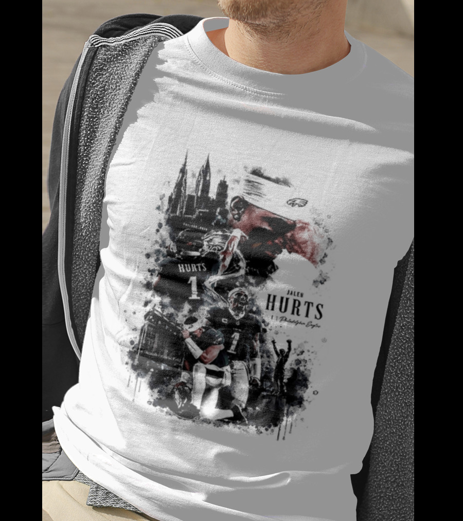Jalen Hurts 1 Philadelphia Eagles 2026 Two Sided Football T-Shirt