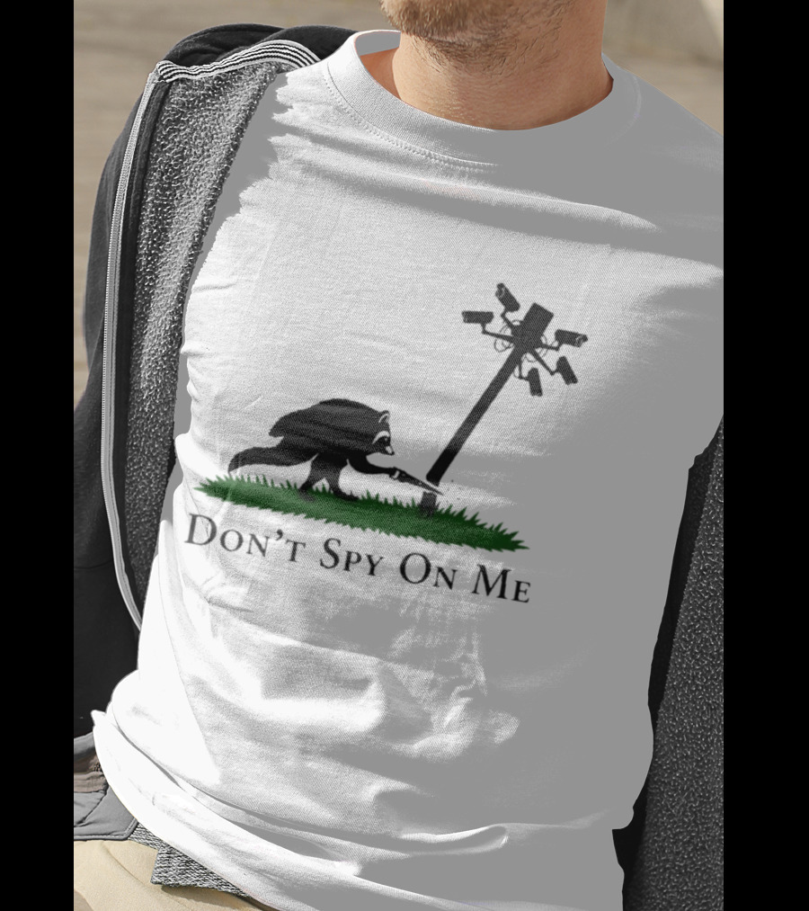 Jimothy Don't Spy On Me Raccoon Cutting Camera Pole T-Shirt