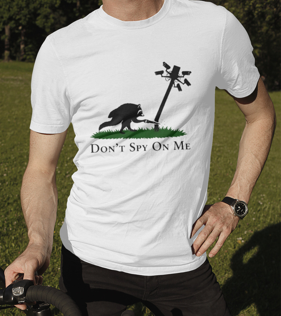 Jimothy Don't Spy On Me Raccoon Cutting Camera Pole T-Shirt