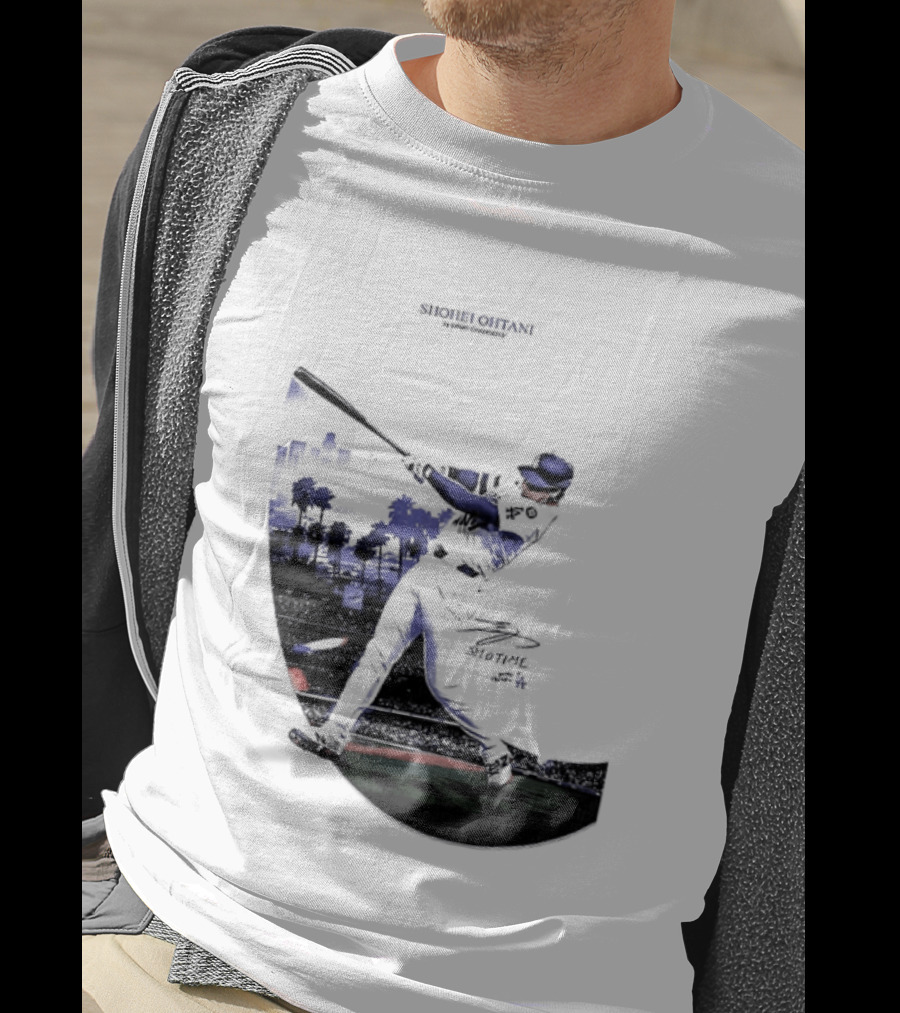 Shohei Ohtani 17 Los Angeles Angels MLB Slugger Swing Two Sided T-Shirt