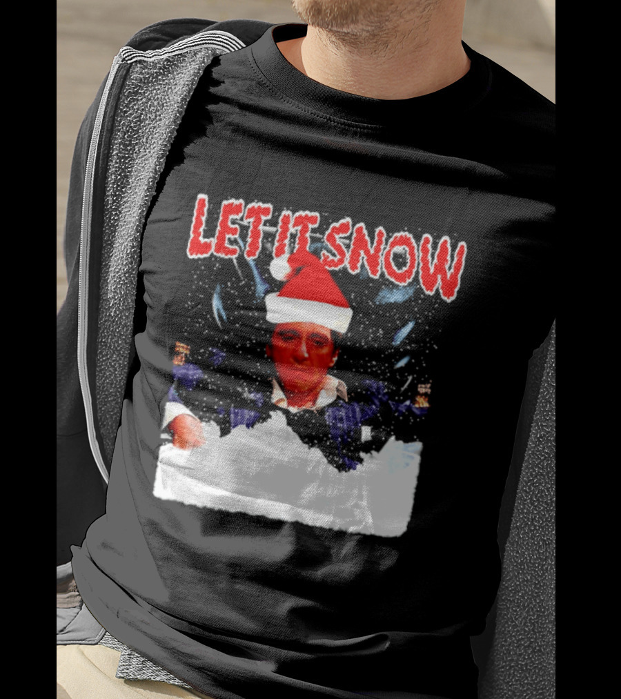 Let It Snow Al Pacino Scarface Tony Montana Snowflakes Santa Hat T-Shirt