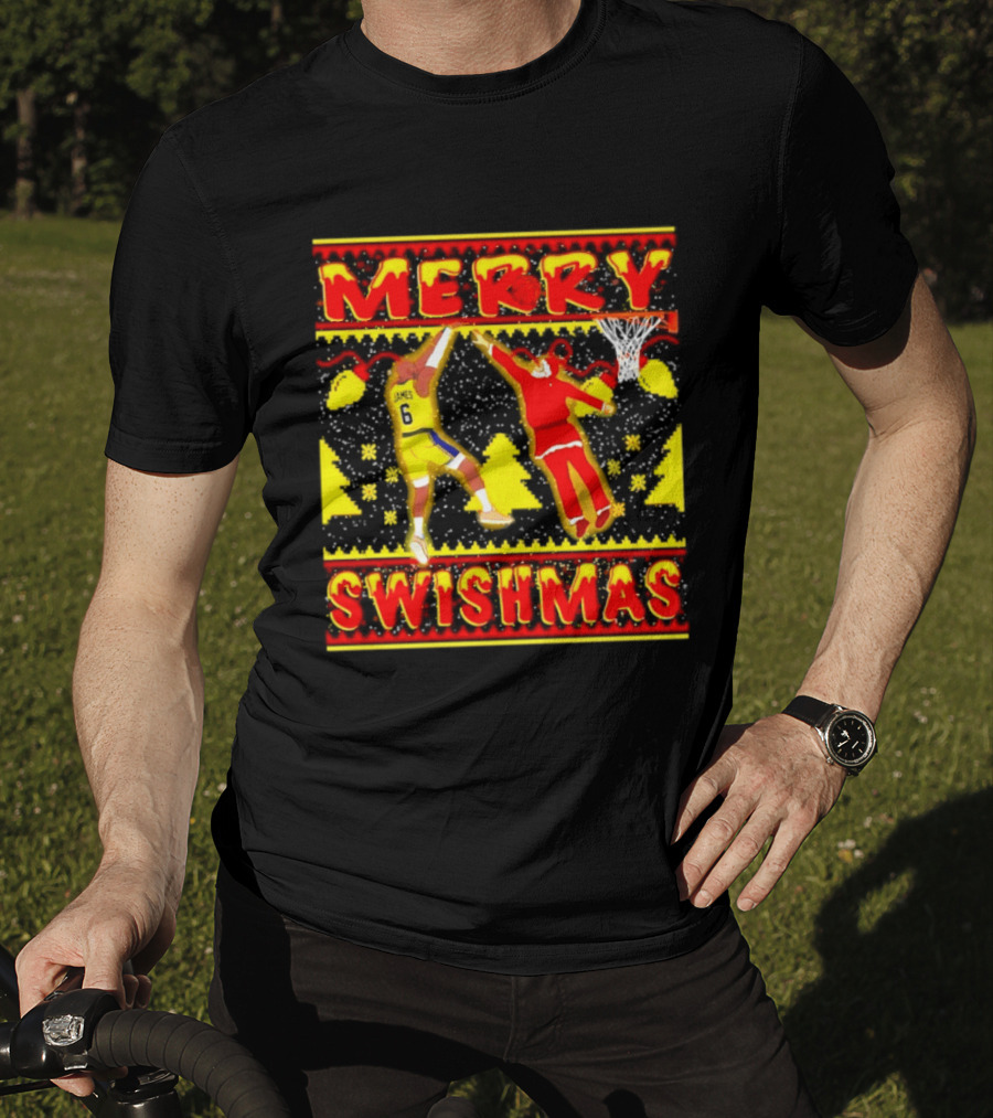 Merry Swishmas LeBron James Santa Dunk Basketball Holiday T-Shirt
