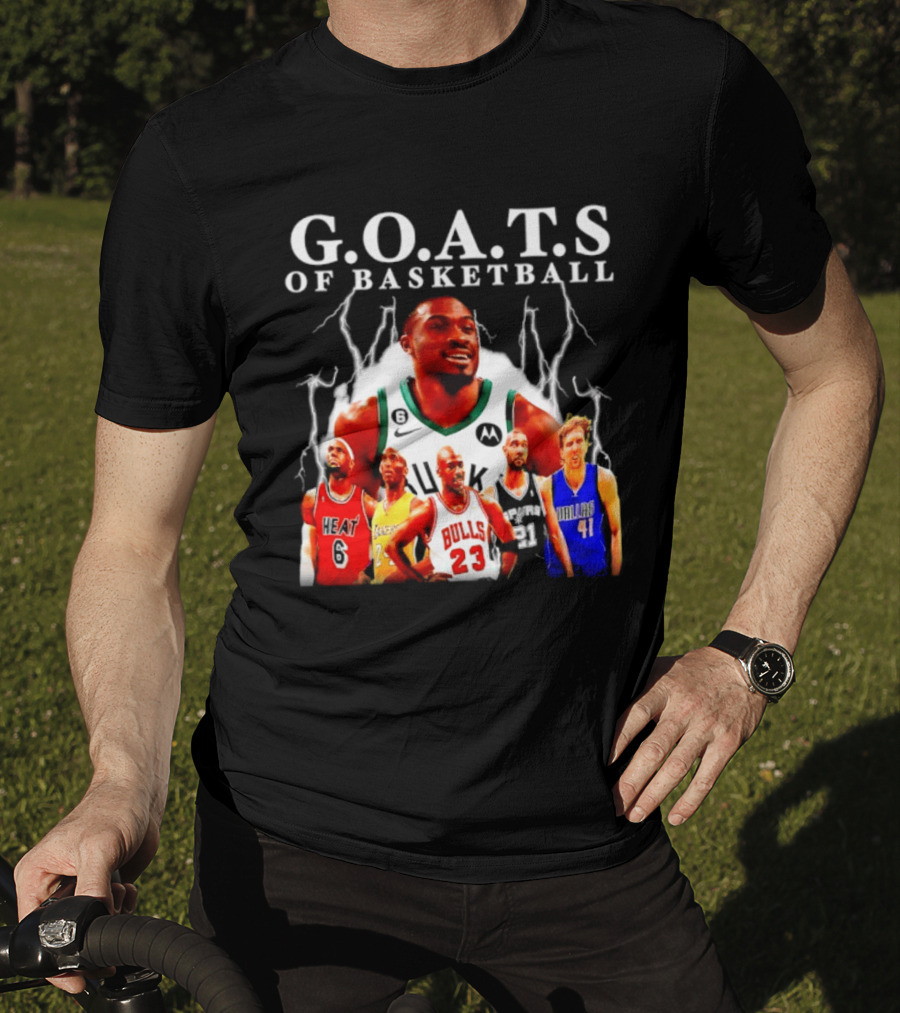 G.O.A.T.S Of Basketball Giannis Antetokounmpo LeBron James Kobe Bryant Michael Jordan Tim Duncan Dirk Nowitzki T-Shirt