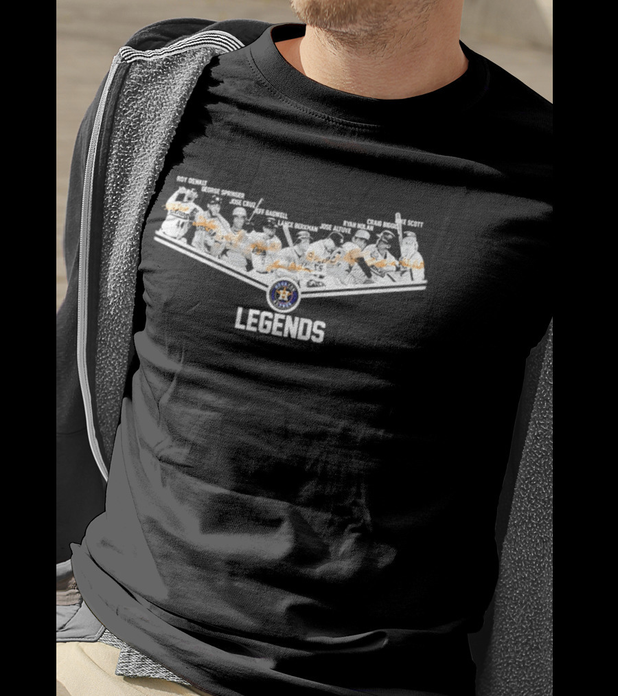 Houston Astros Legends Roy Oswalt George Springer Jose Cruz Jeff Bagwell Lance Berkman Jose Altuve Nolan Ryan Craig Biggio Mike Scott Signatures T-Shirt