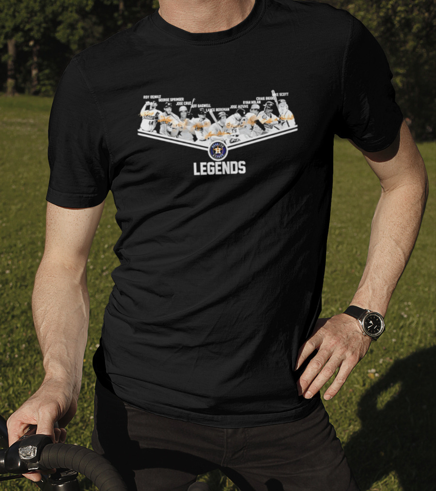 Houston Astros Legends Roy Oswalt George Springer Jose Cruz Jeff Bagwell Lance Berkman Jose Altuve Nolan Ryan Craig Biggio Mike Scott Signatures T-Shirt