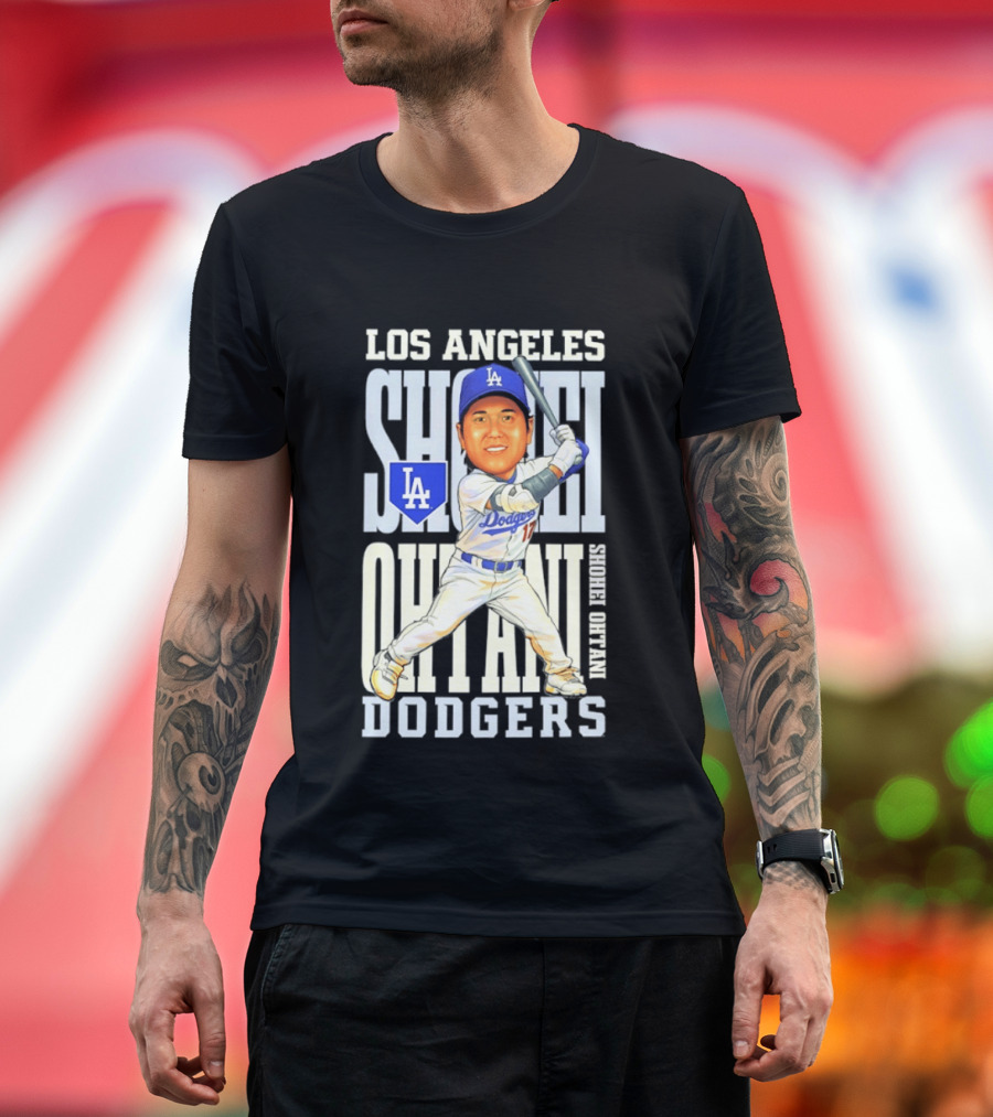 Los Angeles Dodgers Shohei Ohtani Caricature Dodgers Baseball T-Shirt