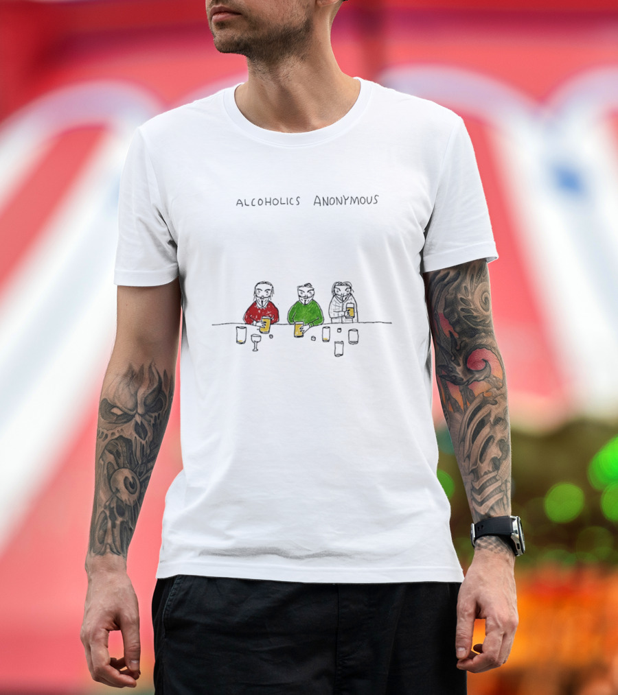 Alcoholics Anonymous Humor Three Characters With Drinks T-Shirt