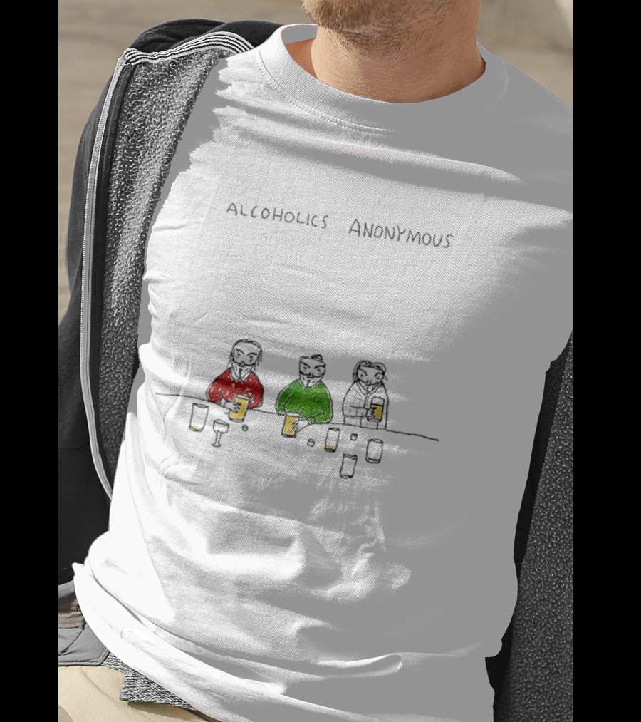 Alcoholics Anonymous Humor Three Characters With Drinks T-Shirt