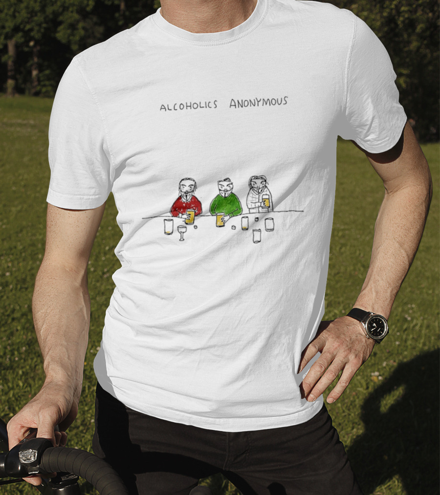Alcoholics Anonymous Humor Three Characters With Drinks T-Shirt