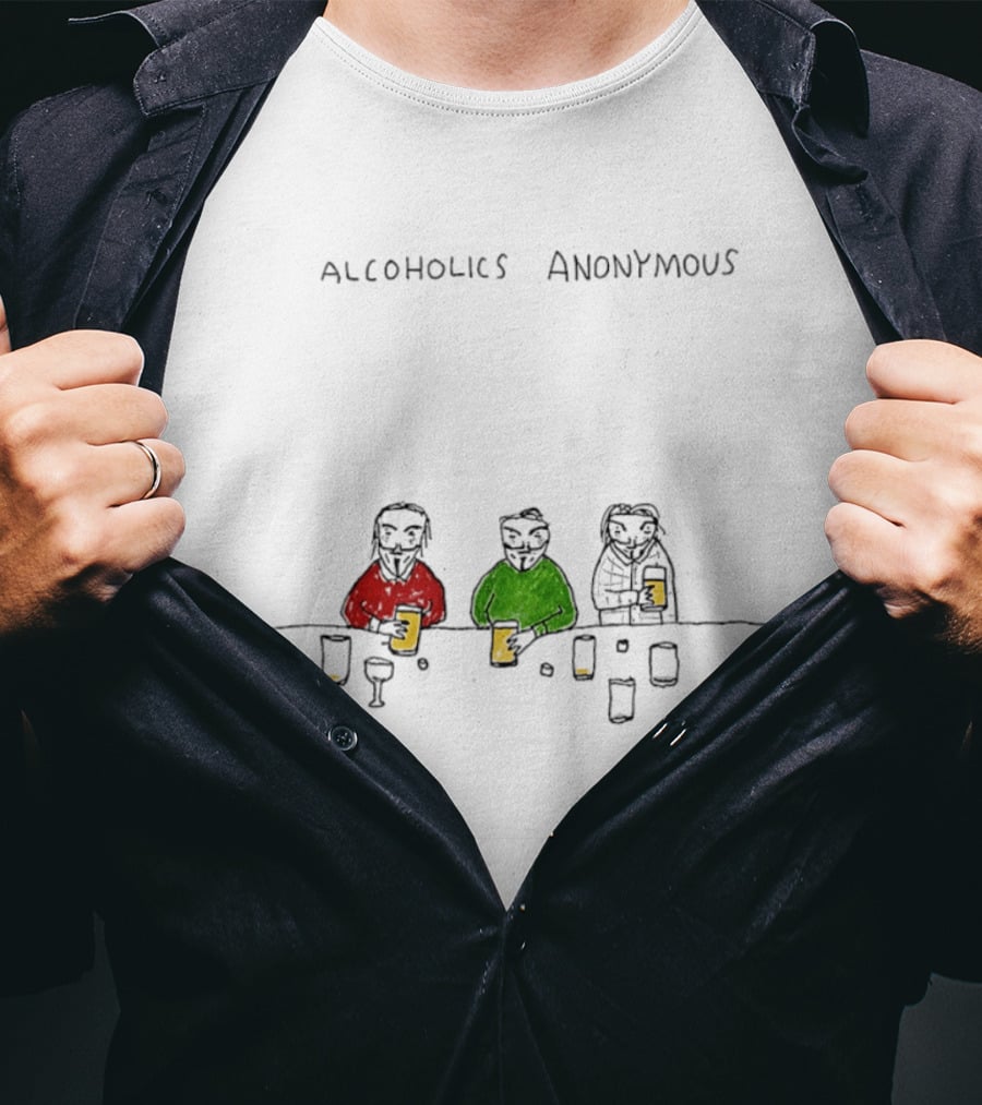 Alcoholics Anonymous Humor Three Characters With Drinks T-Shirt