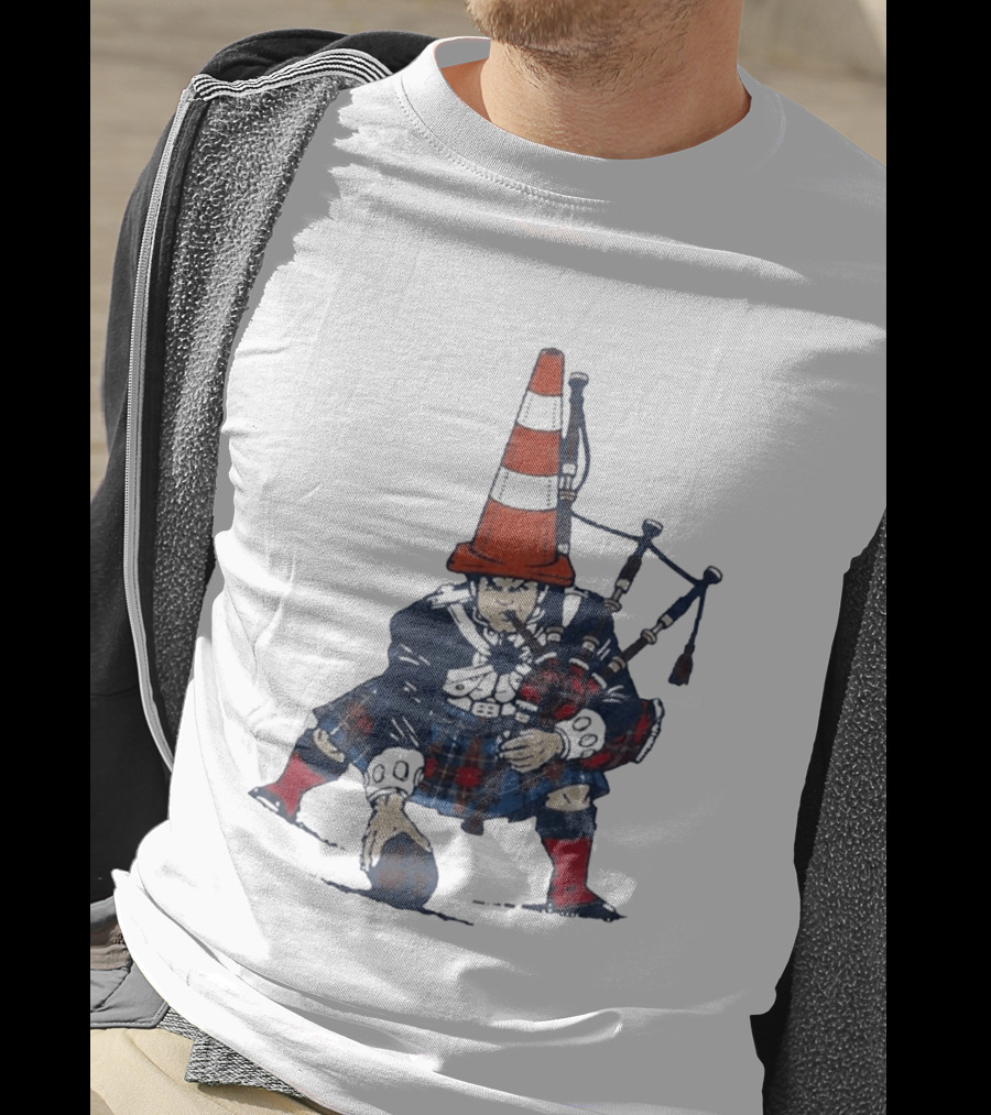 Bagpipes Player With Traffic Cone Hat Scottish Kilt Outfit T-Shirt