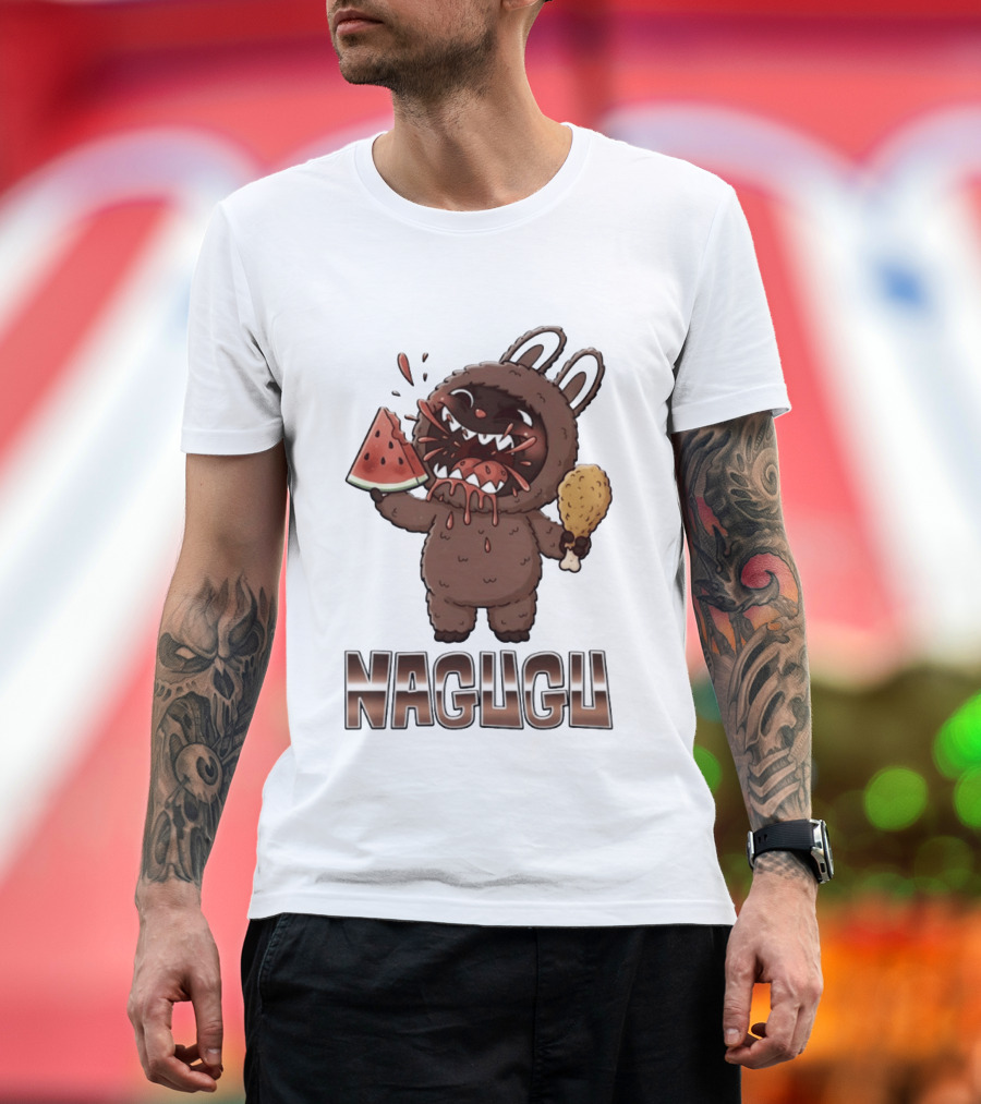 Nagugu Eating Watermelon And Chicken Cartoon T-Shirt