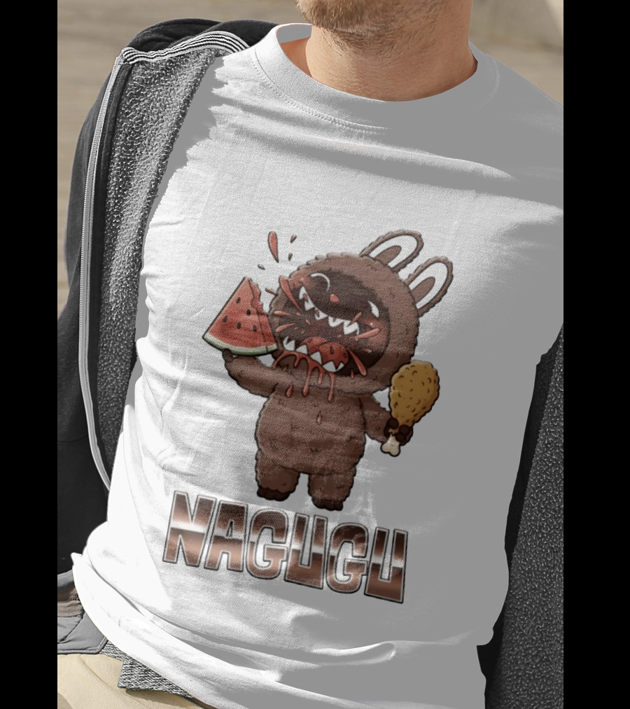Nagugu Eating Watermelon And Chicken Cartoon T-Shirt
