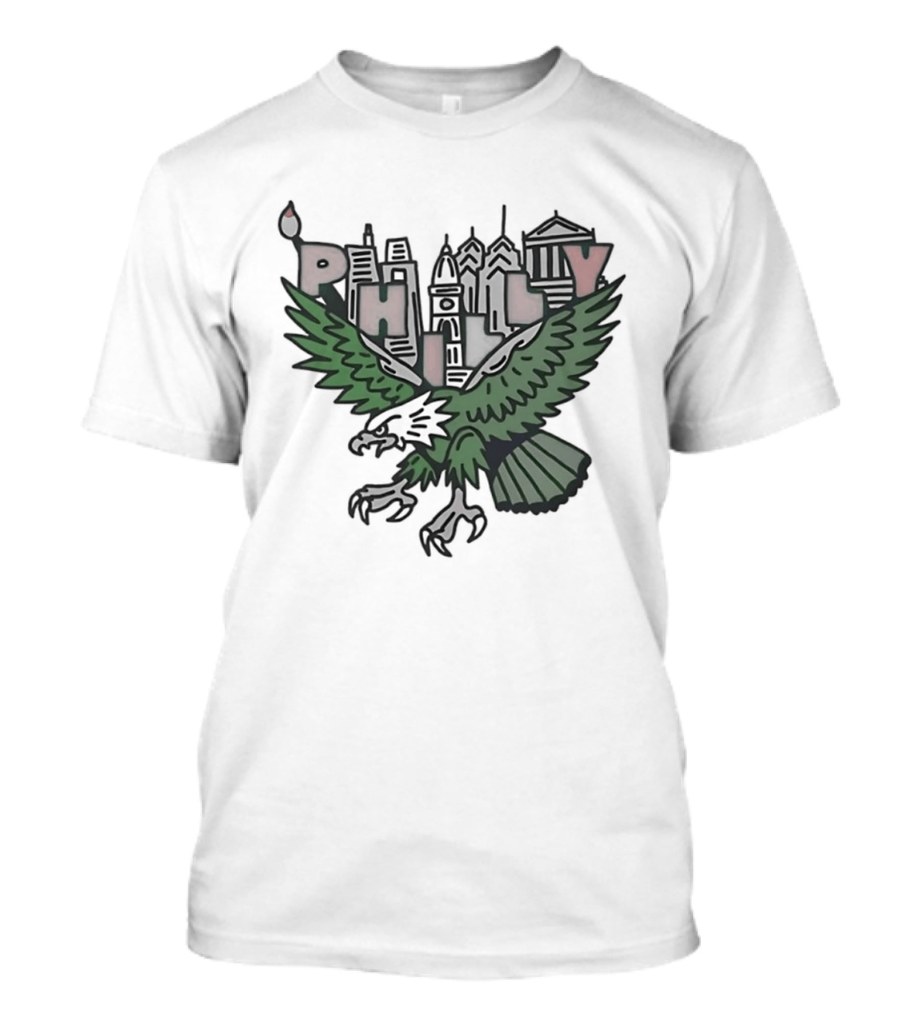 Philly Skyline Green Eagle Wings Cityscape T-Shirt