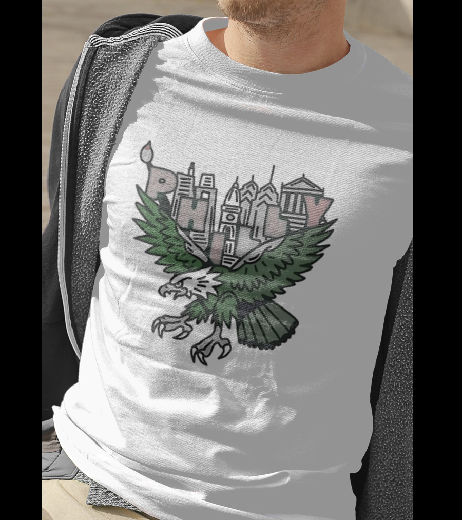 Philly Skyline Green Eagle Wings Cityscape T-Shirt