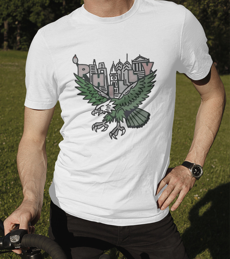 Philly Skyline Green Eagle Wings Cityscape T-Shirt